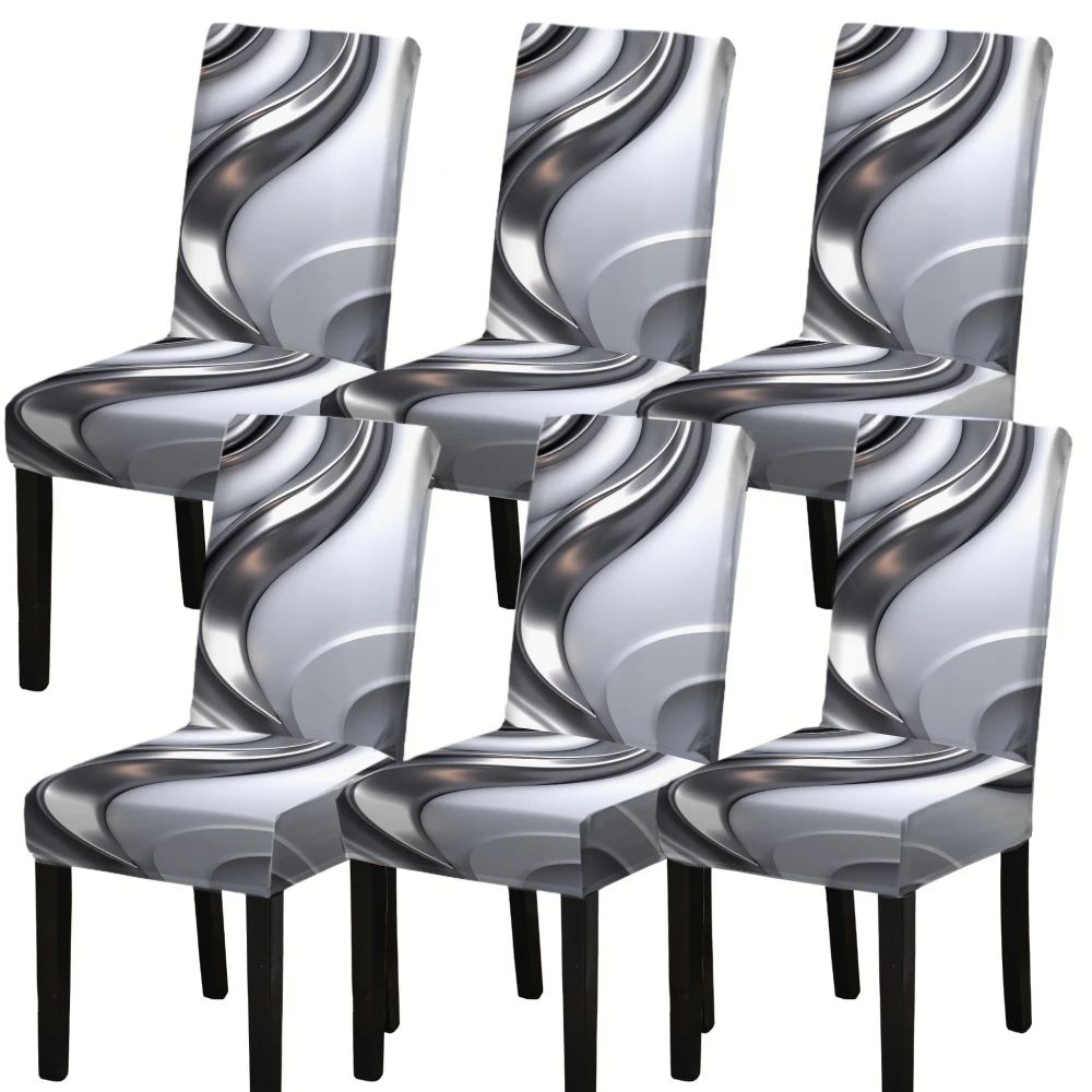 4/6pcs Dining chair cover Modern Abstract Silver Grey Pattern Stretchable Fabric Protector Slipcover