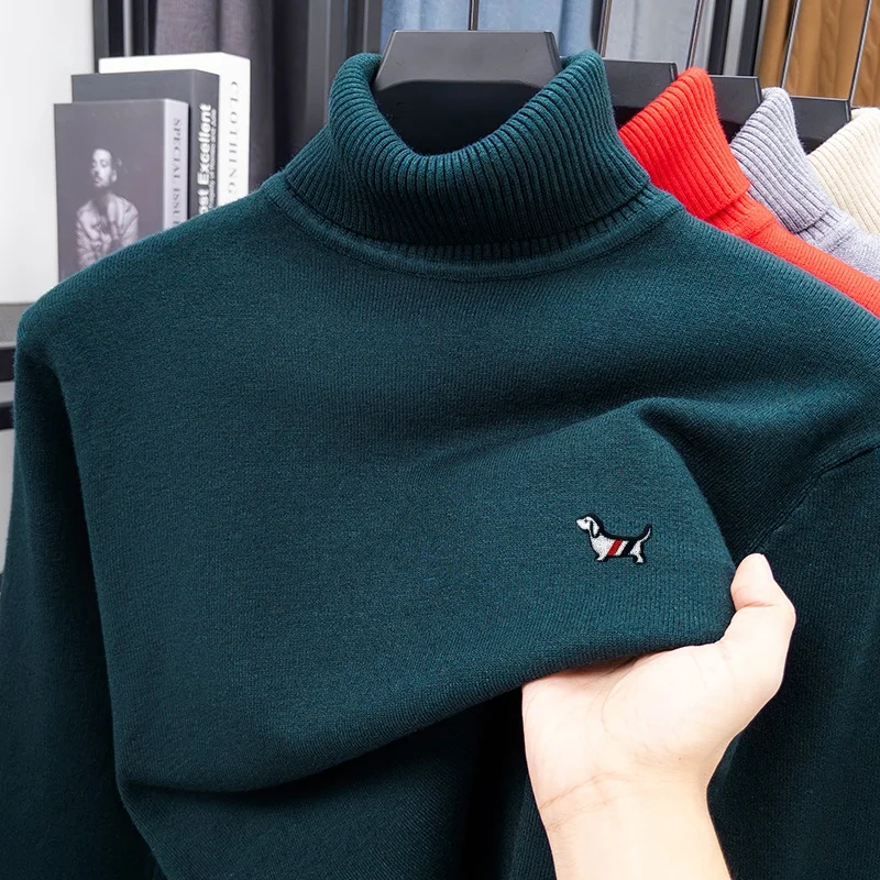 High Quality Man Spring Long-Sleeved Knitwear Dog Print High Neck Hot Pullover Versatile Trend Leisure Warm Sweater MensClothing