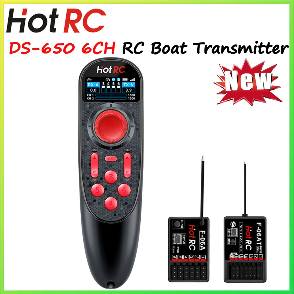 NEW HOTRC DS-650 6CH 2.4G Radio System Transmitter Color Screen Remote Controller F-06A Receiver DS600 Upgrade for RC Boat Model