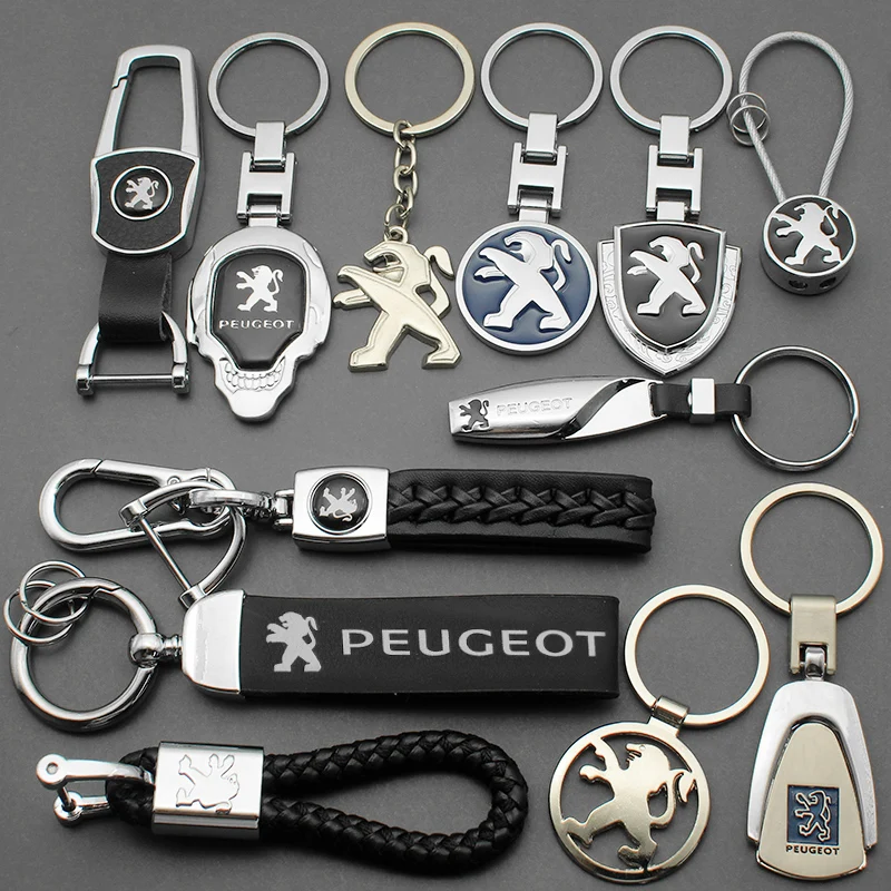 3D Leather Car Styling Keychain Key Ring Various Style Are Suitable for PEUGEOT 107 206 207 208 307 308 3008 4008 GT 301 406 508