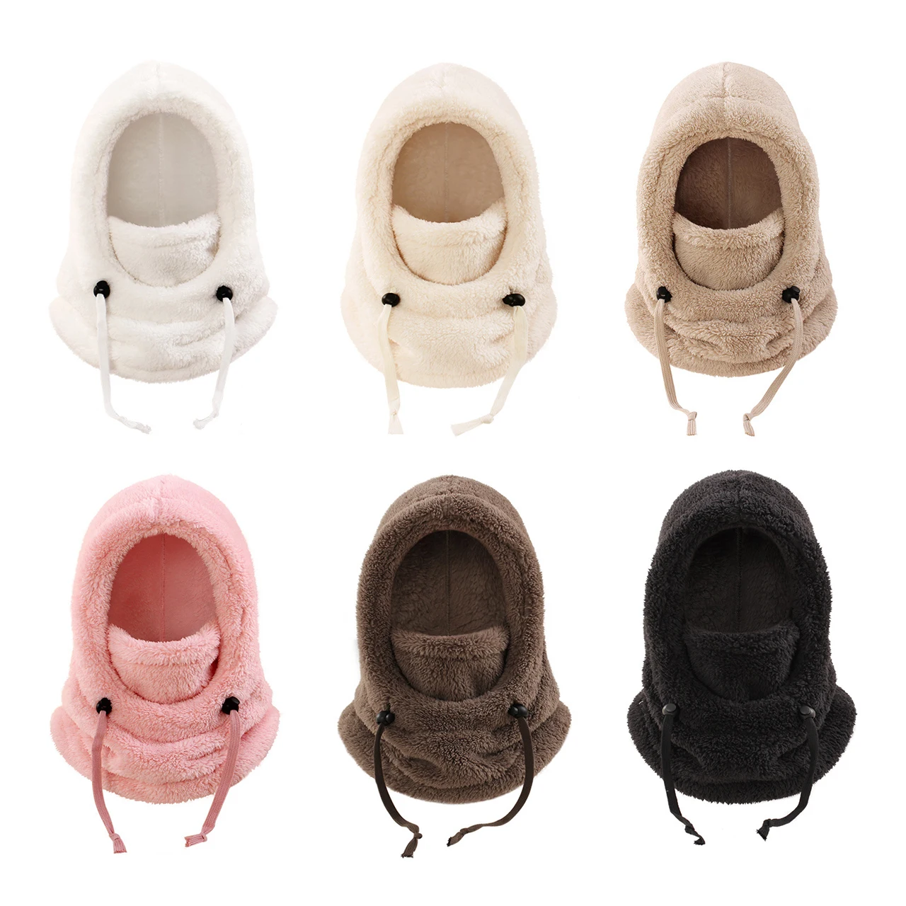 Winter Plush Hat for Kids One Piece Scarf Cap Solid Color Faux Fur Balaclava Hats Children Warm Coldproof Hooded Beanies