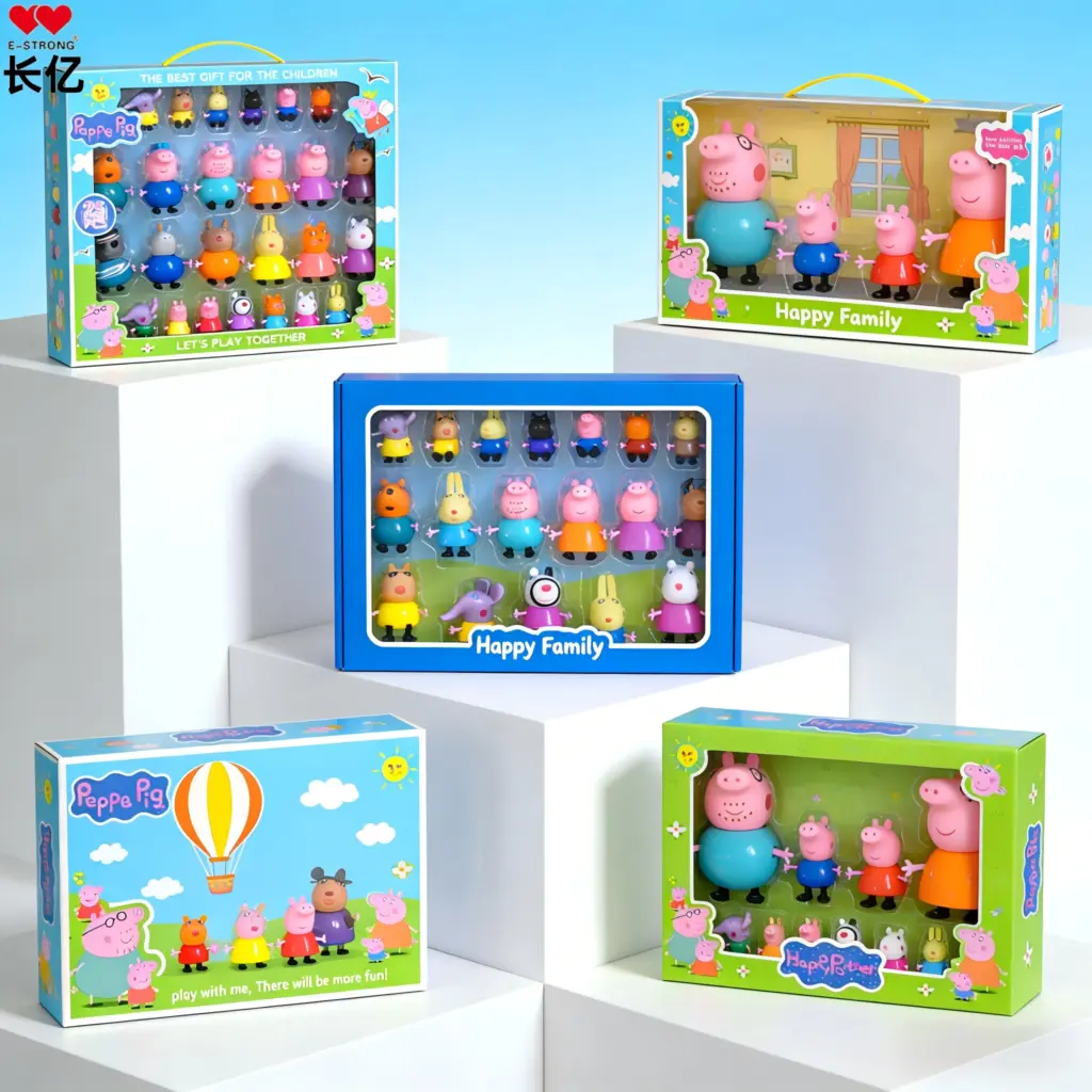 E－STRONG NEW Peppa Pig Full Set of Dolls for Playing House, Peppa Pig Family of Four Character Figurine Toy Gift Box Set