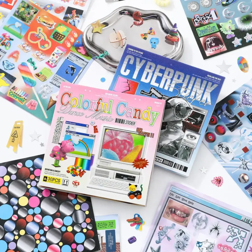 30sheet Y2K Retro and Futuristic Cyberpunk Sticker Book for Scrapbooking DIY Junk Journal Material Aesthetic Stationery Supplies
