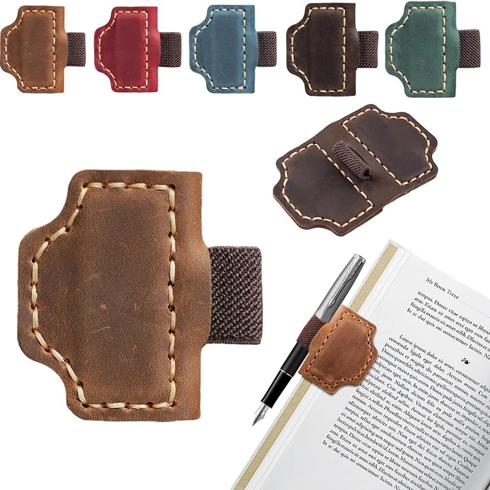 1pc Leather Bookmark Pen Holder Magnetic Buckle Magnet Clip Notebook Book Markers Page Divider for Stationery Supplies
