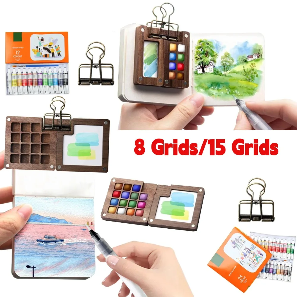 Portable 8/15-color Watercolor Paint Box Set Mini Palette Watercolor Paint Packaging for Students Travel Sketching Art Supplies