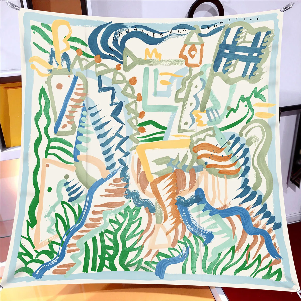 New Silk Scarf Women's High-end 90cm Large Square Scarf Hand-painted Graffiti Horse Women's Versatile Twill Machine Edge Shawl