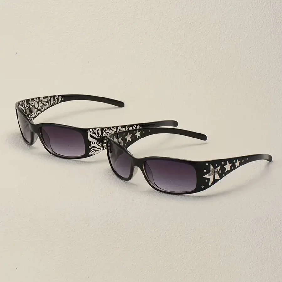 2PCS Retro Style Pattern Star Decoration Y2K fashion Women's Sunglasses Vacation Tourism Street Decoration Glasses Men