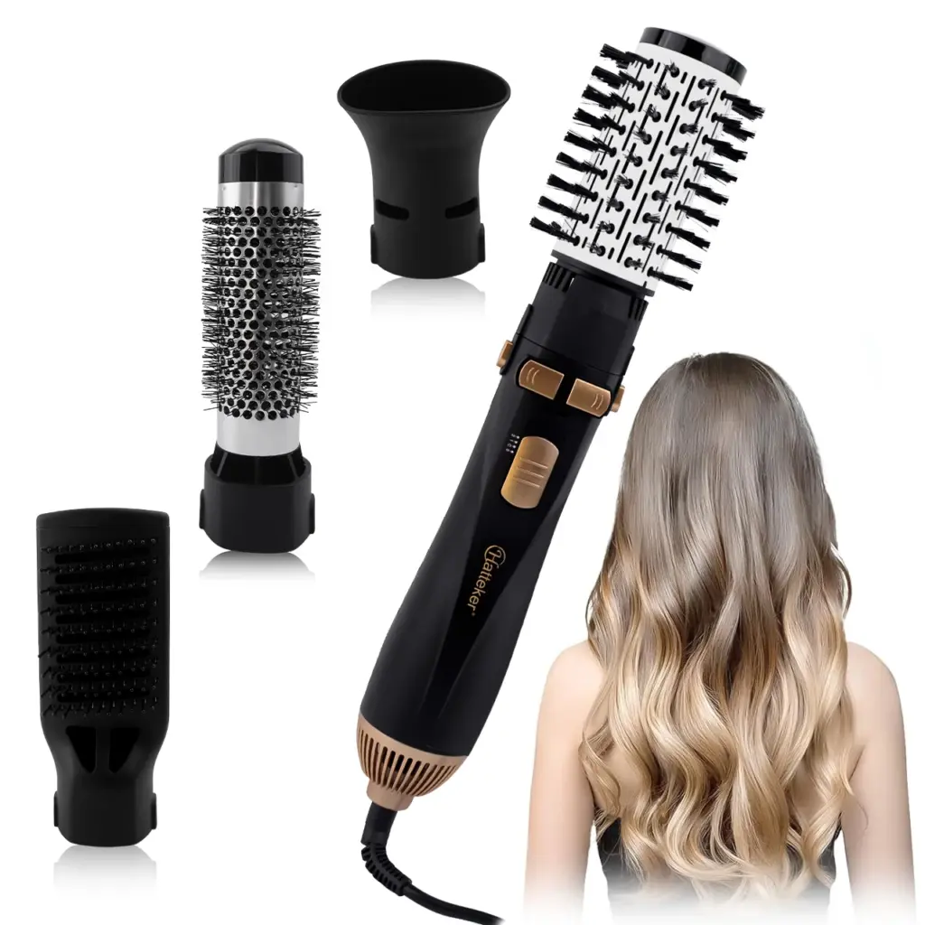Hatteker EU 4-Head Hair Dryer Hot Air Brush Strong Wind Electric Straightener Curler Roller Comb Blower Styling Tool for Women