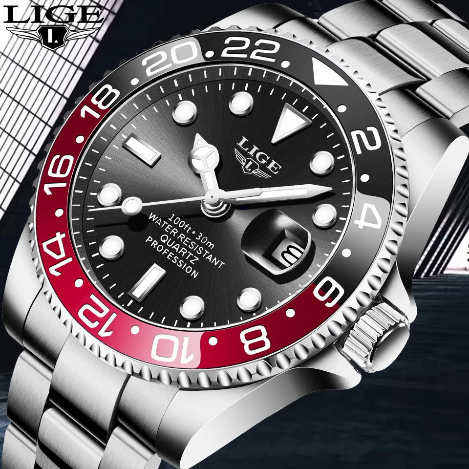 LIGE Diver Watch Men Fashion Business 3ATM Waterproof Luminous Quartz Wrist Watches For Men Outdoor Sports Date Chronograph Male