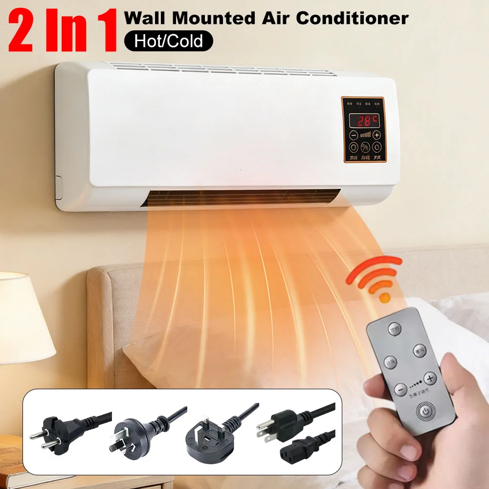 Wall Mounted Air Conditioner with Remote Control Air Cooling Fan Warmer 2 In 1 Dual-Purpose Fan for Home Dorm Office Bedroom