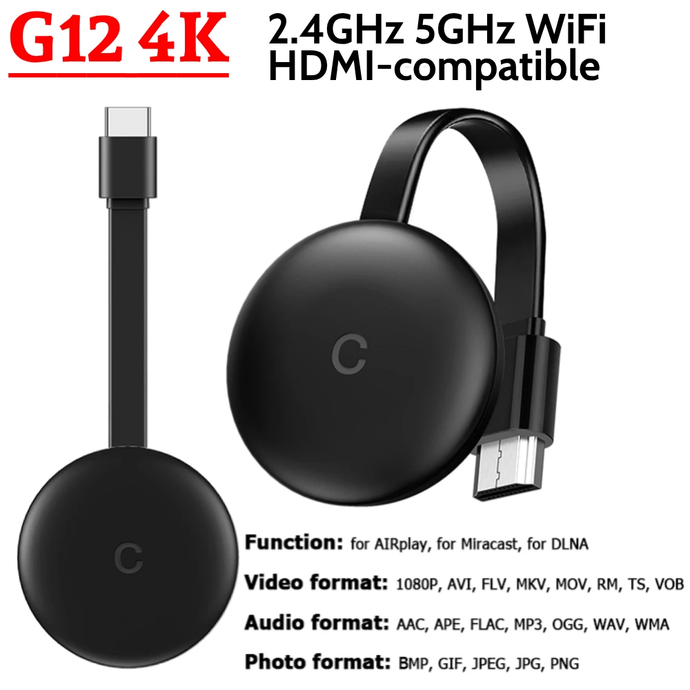 G12 4K HDMI-compatible Wireless Display Dongle 2.4GHz 5GHz WiFi Wireless Display Receiver Adapter for TV Projector Monitor