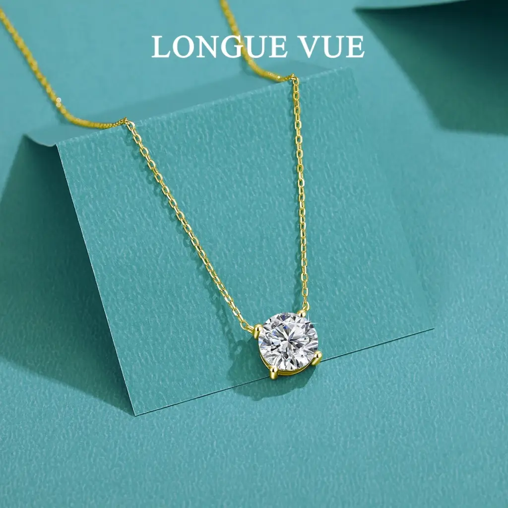 14K Gold Filled D VVS1 Moissanite Necklaces for Women Solitaire Pandent Diamond GRA Certified AU585 K Gold Dainty Clavicle Chain