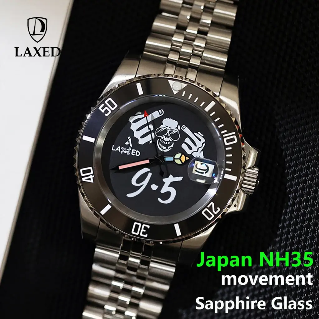 LAXED New 40mm Automatic Mechanical Watch Men's Custom Pattern Stainless Steel Watch NH35 Sapphire Glass Waterproof Watches