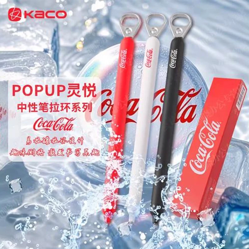 Kaco Jointly Coca-Cola Pull-ring Pen Low Gravity Soft Barrel Dual ST Nibs 3s Quick-drying Gel Ink Pens Creative Gift Stationery