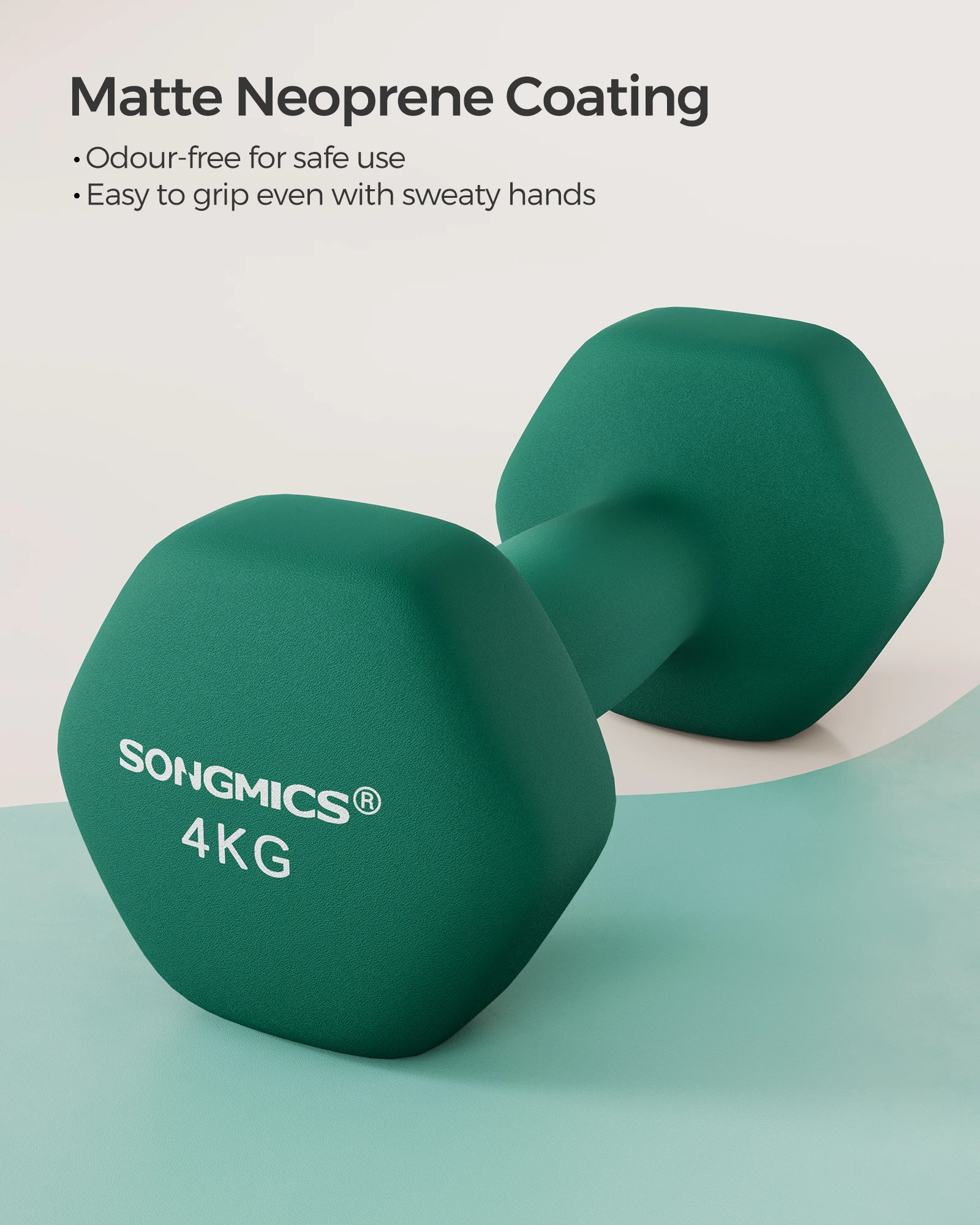 SONGMICS Set of 2 Dumbbells, 2 x 4 kg Hand Weights with Neoprene Coating, Hexagonal Dumbbells Pair, Home Workout