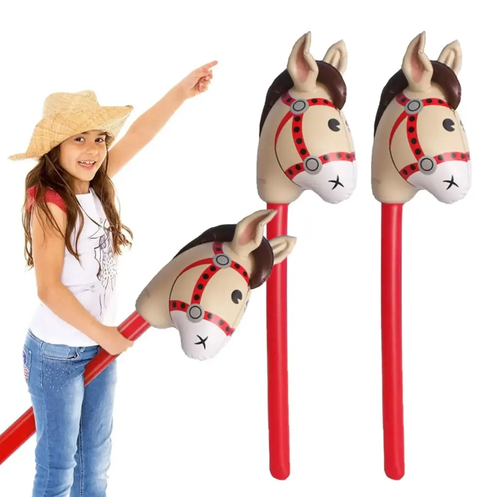 1-3pcs Inflatable Horsehead Stick Inflatable Balloon Cowboy Cowgirl Farm Animal Theme Birthday Party Decoration Children's Toys