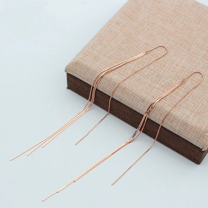 585 purple gold plated 14K rose gold long soft chain tassel Ear line earrings for women new art fashion party jewelry gift