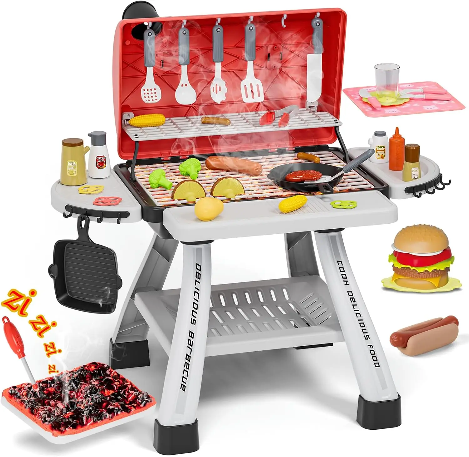 Kids Toys Kitchen Playset, BBQ Grill Playset , Pretend Play Food Toys Barbecue Cooking Game for Toddlers Boys Girls 3-5