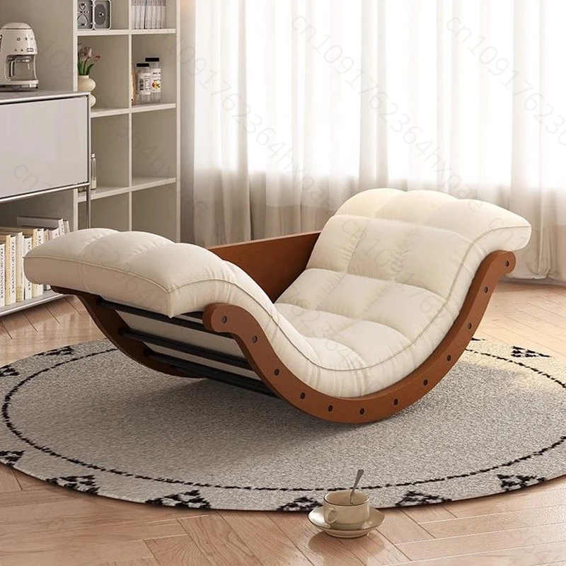 Living Room Single Reclining Lounge Chairs Comfort Banana Rocking Chair with Removable Fabric Cushion Modern Sofa Relaxing Chair