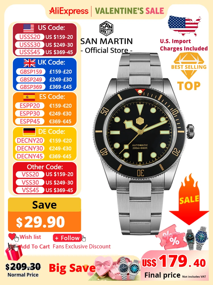 San Martin New 40mm BB58 Retro Luxury Diver Watch NH35 Automatic Mechanical Watches For Men Sapphire Luminous 20Bar Reloj SN0008