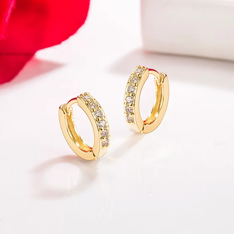14K Gold Diamond Jewelry Stud Earrings for Females Single Row Full Drill Buckle Aros Mujer Oreja Real 14 K Yellow Gold Orecchini