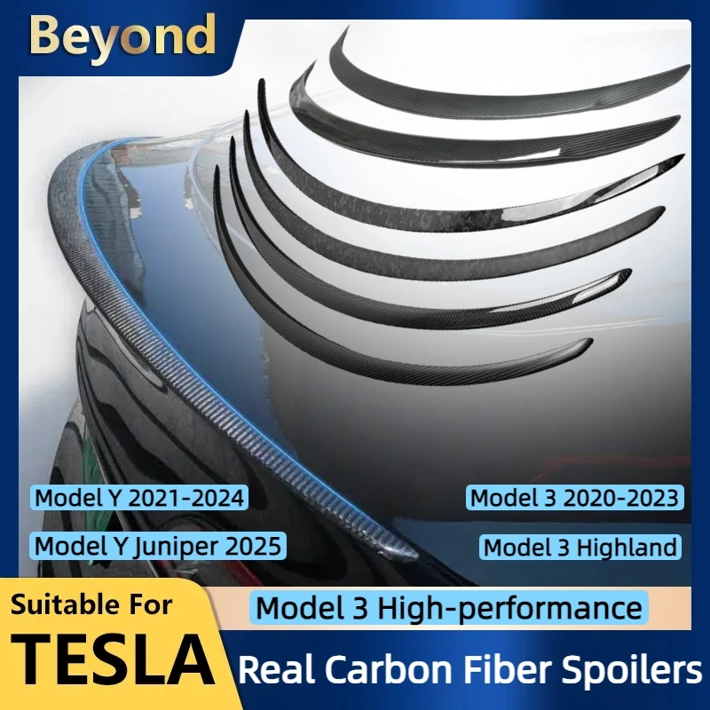 Real Carbon Fiber Spoiler For Tesla Model 3/Y Model Y Juniper Model 3 Highland Rear Trunk Wing Original Car Exterior Accessories