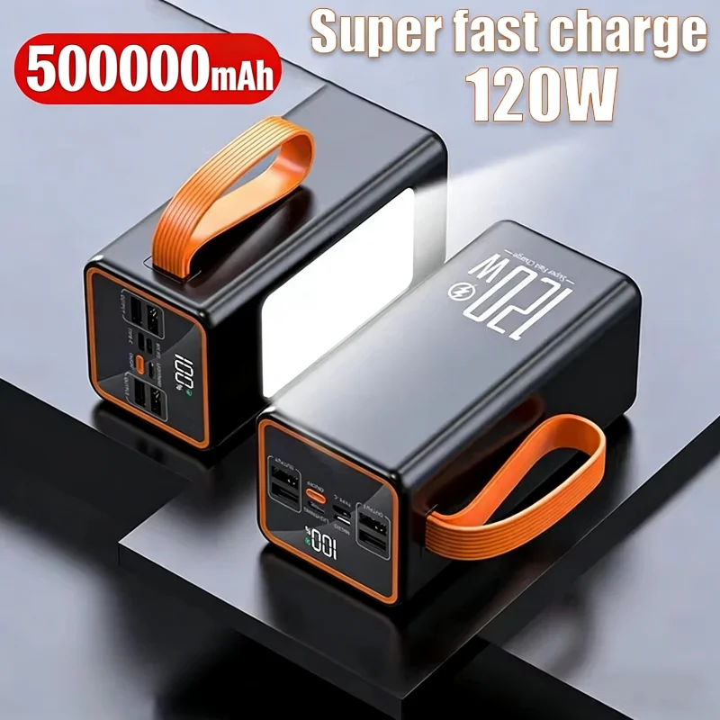 500000mAh Outdoor Large Capacity Power Bank 120W Fast Charging External Spare Battery with LED Light For iPhone Xiaomi Samsung