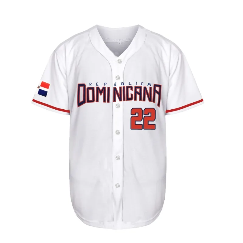 Men's 22 Dominicana Baseball Jerseys 90s Hip Hop Button Down Baseball Shirts for Party Stitched