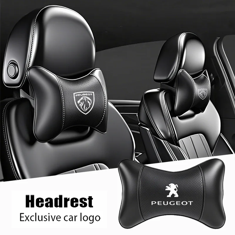 1PCS Car Seat Headrest Auto Logo Neck Pillow Accessories For Peugeot 206 307 308 3008 207 208 407 4008 408 508 2008 5008 301 106