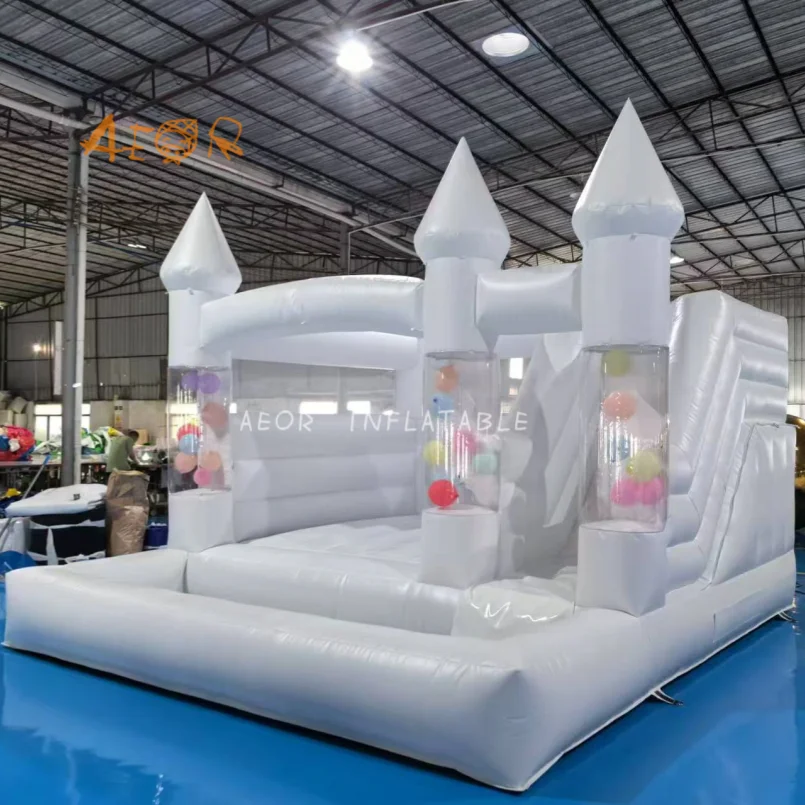 Kids Summer Fun Toys Inflatable Balloon White Water Slide Bounce House with Ball Pit Inflatable Jumping Castle Backyard Fun