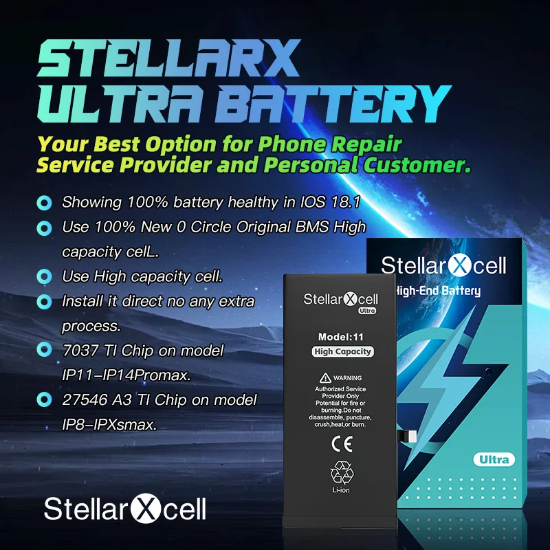 StellarXcell Ultra High capacity Battery 7037 TI for iphone 7 8 X XR XRMAX XS 11 12pro 13mini 14plus 15proMAX with free tools