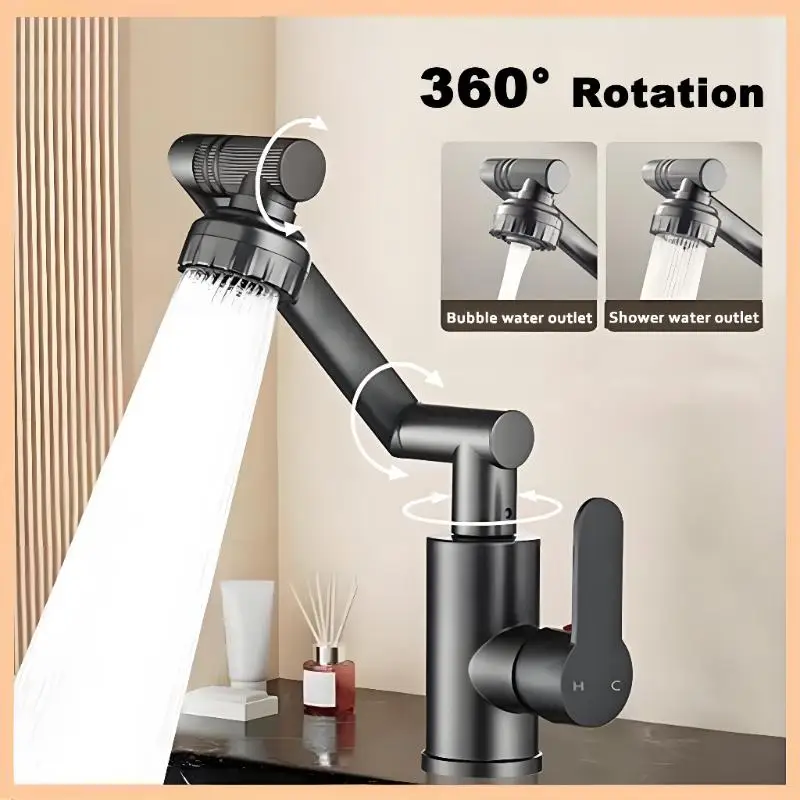 Kitchen Faucet 360-Degree Swivel Spout Kitchen Bathroom Faucet Stainless Steel Mechanical Arm Design Hot and Cold Mixer