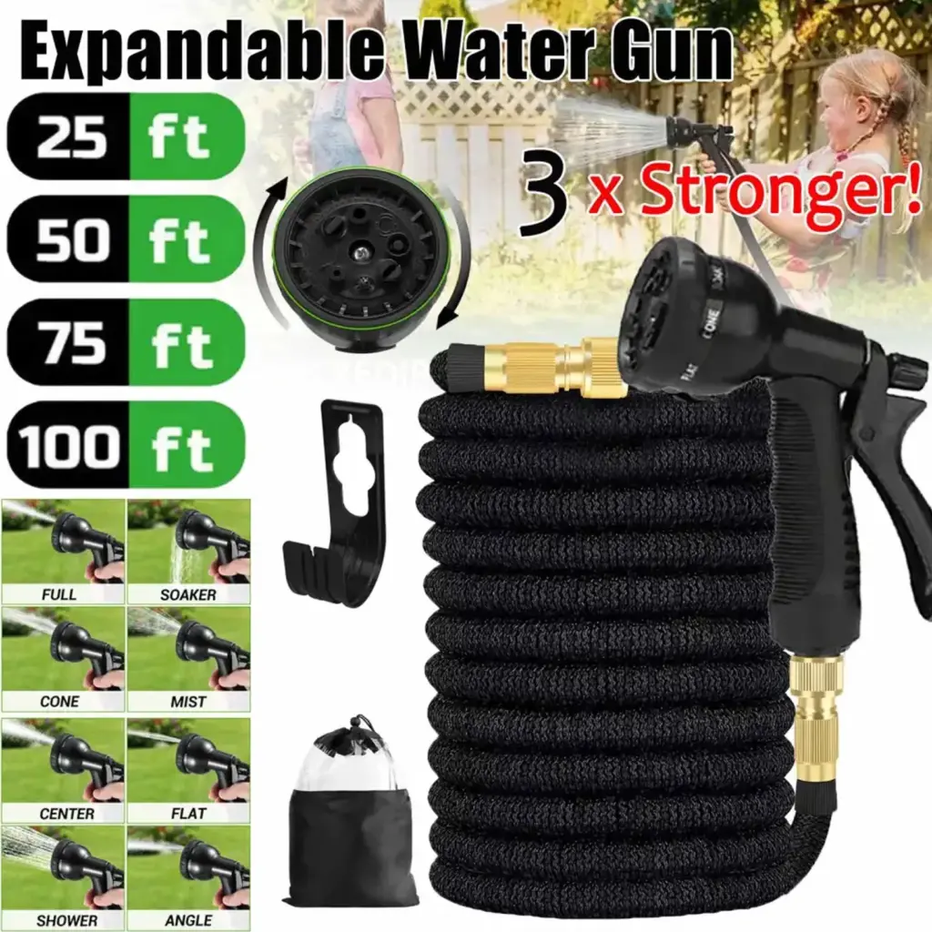 25, 50, 75, 100FT Garden Water Hose Expandable Double Metal Connector High Pressure Magic Water Pipes for Garden Farm Car Wash