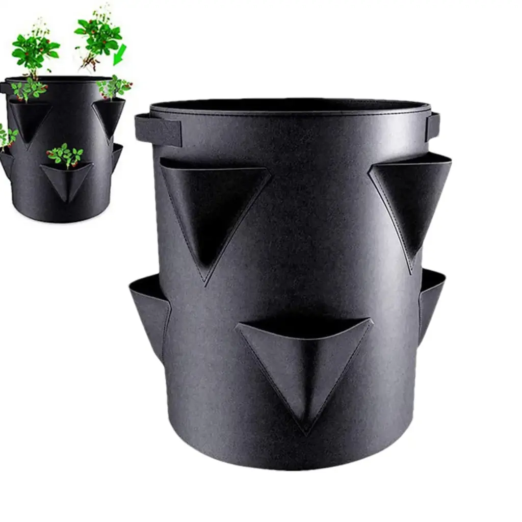 Strawberry Planting Bag Strawberry Garden Planting Pots With 6 Side Grow Pockets Breathable 7 Gallon Portable For Courtyard