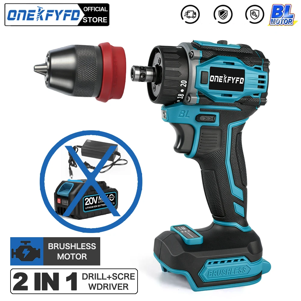 2 in1 Brushless Electric Screwdriver Hammer Cordless Drill Impact Multifunctional Power Tool For Makita 18V Battery Pin