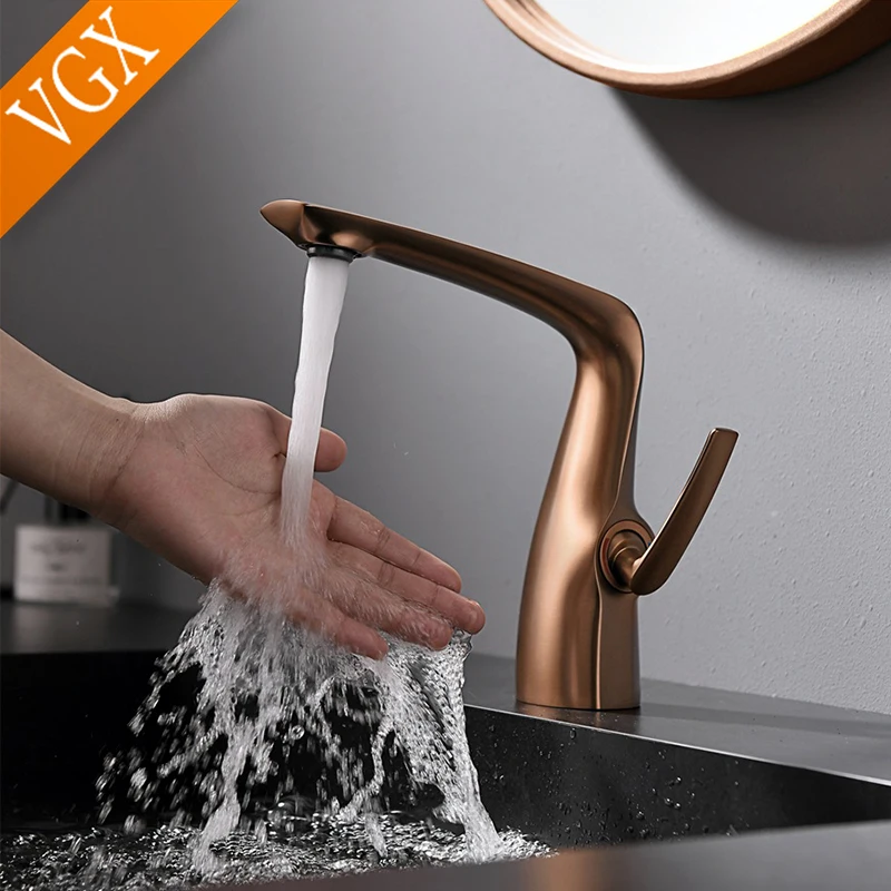 VGX Luxury Bathroom Faucets Basin Mixer Sink Faucet Gourmet Washbasin Tapware Hot Cold Water Tap Brass Chrome Black Brushed Gold