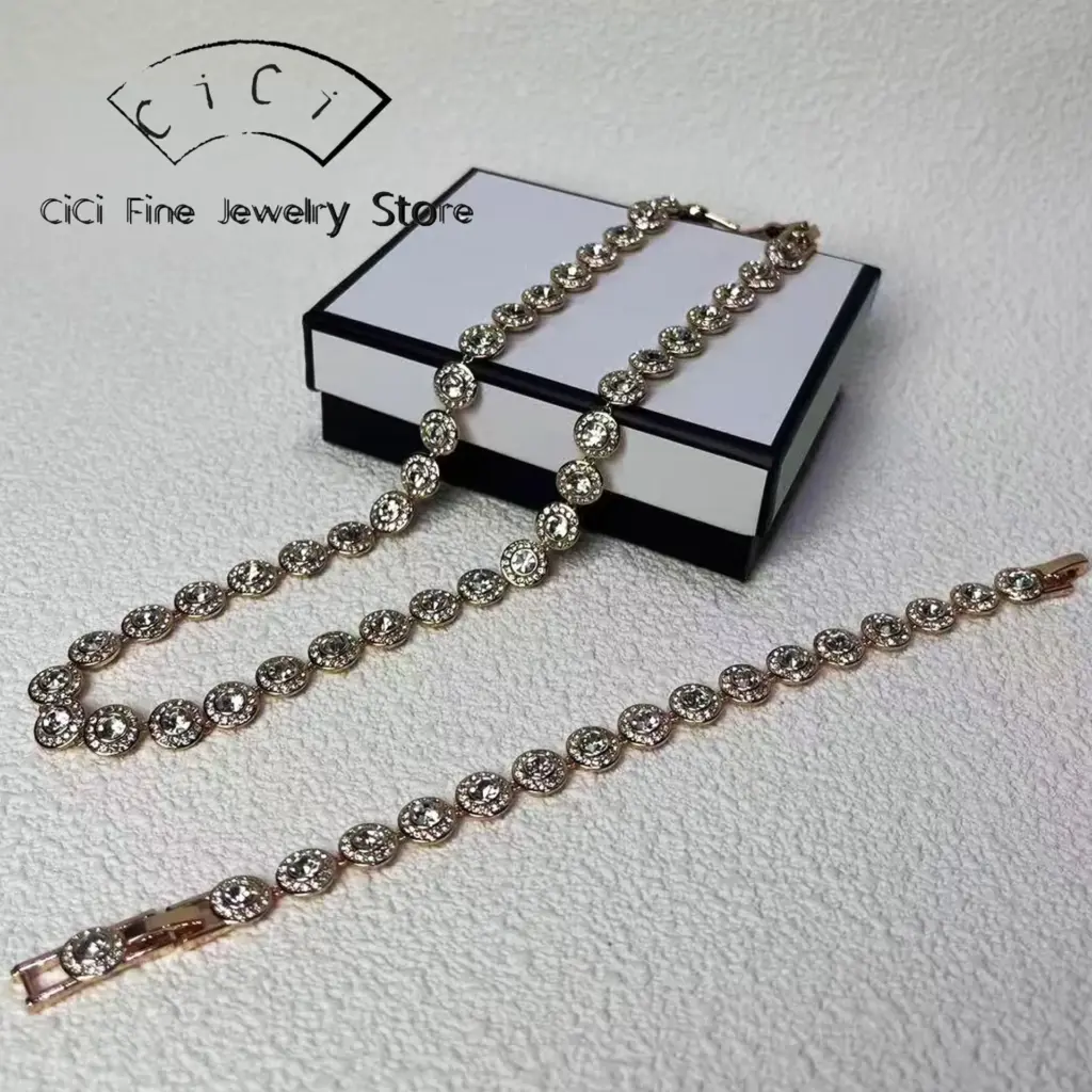 2025 New Original Round Water Drop Crystal High Jewelry Set Fashion Dazzling Women's Bracelet Earring Necklace Ring Wedding Gift