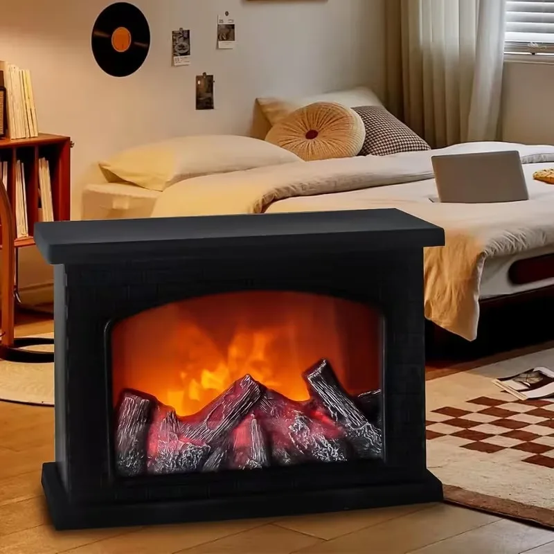 LED Fireplace Lamp Realistic Flame Battery USB Powered Vintage Style for Indoor Room Terrace Christmas Halloween Tabletop Decor