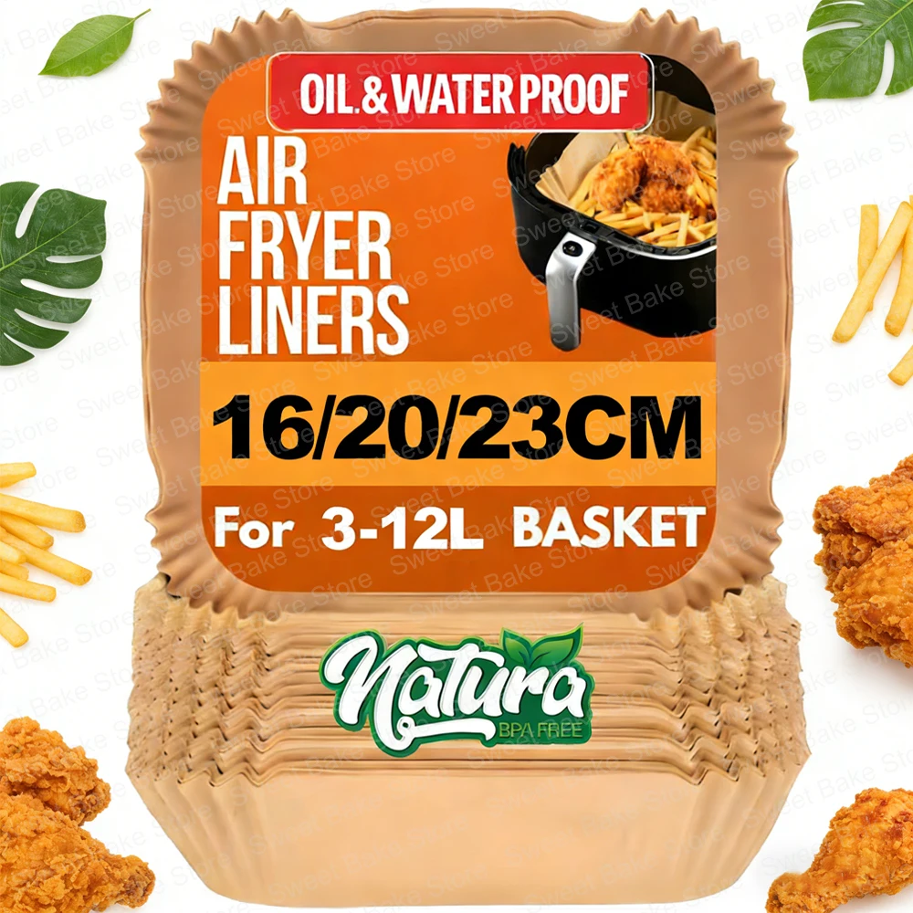 Disposable Baking Accessories for Most AirFryers, Non-Stick Waterproof Oilproof Cooking Paper, Square, for Oven and Air Fryers