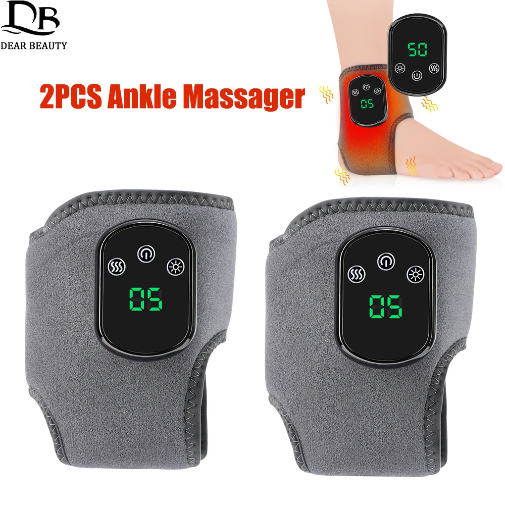 2PCS Electric Foot Ankle Massager Vibration Hot Compress Ankle Massage Brace Joint Sprain Protection Heating Pad Pain Relief