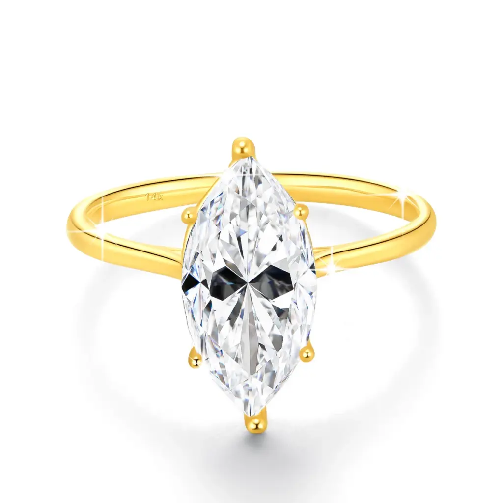 Marquise Cut Moissanite Ring 3ct 14k Gold 100% Real 7*14mm Stone Engagement Au585 K Gold Anniversary Jewelry With Certificate