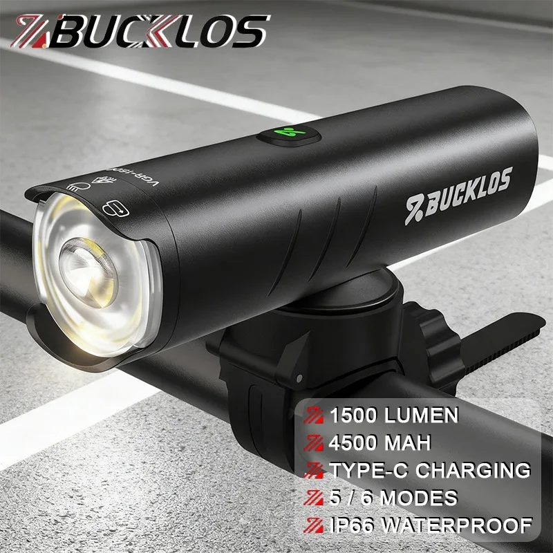 BUCKLOS 1500LM Bicycle Lights Aluminum Alloy Bicycle Front Light IP66 Waterproof Bike Headlight Cycling Lamp Bicycle Accessories