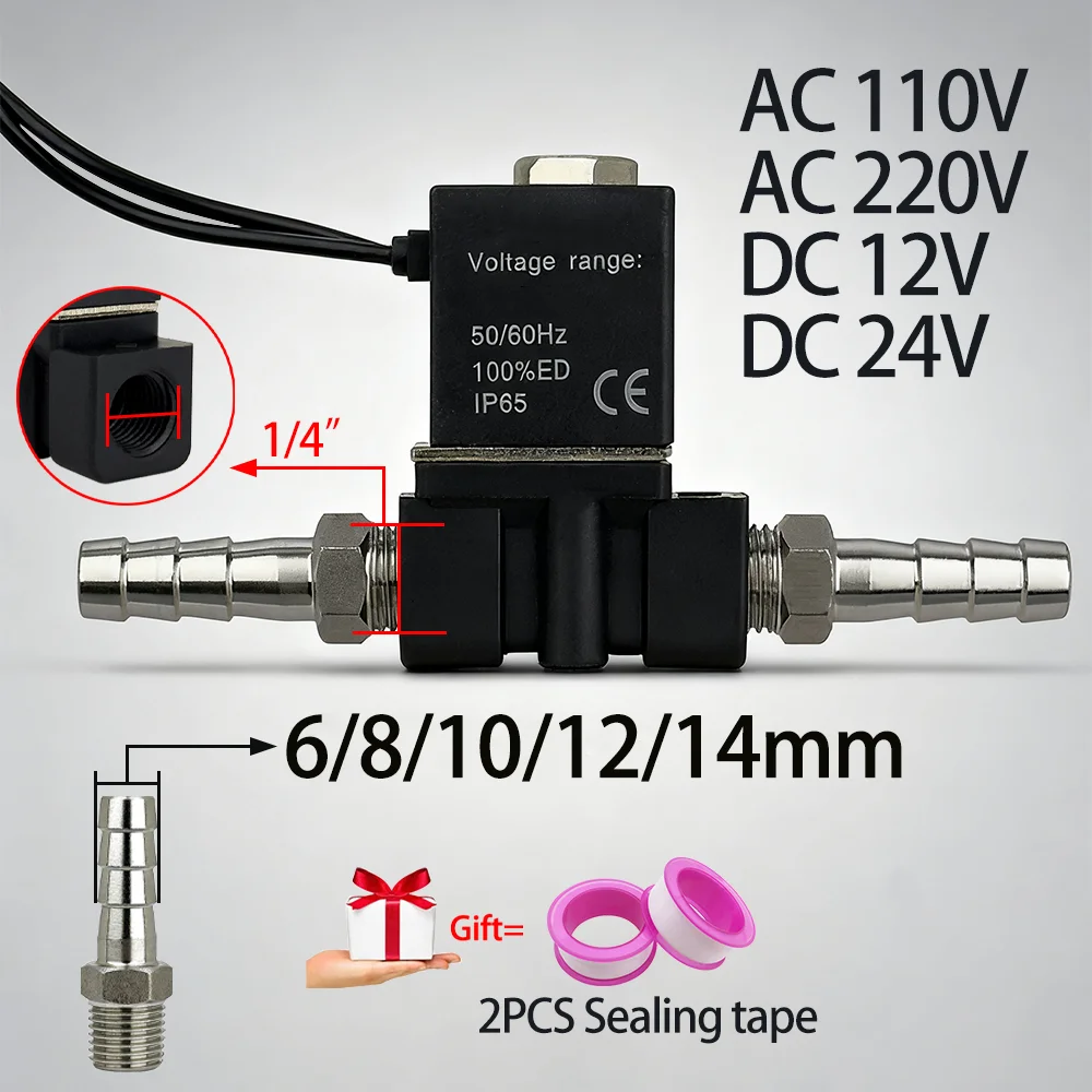DC12/24V AC110/220V Normally Closed 1/4"Silent Oil Free Bidirectional NormallyClosed Pneumatic Solenoid Valve 304 Joint