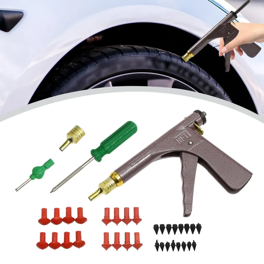Heavy Duty Vacuum Tire Repair Gun Kit for Car Motorcycle Electric Vehicle Tubeless Tire Puncture Emergency Fix Tool with Toolbox