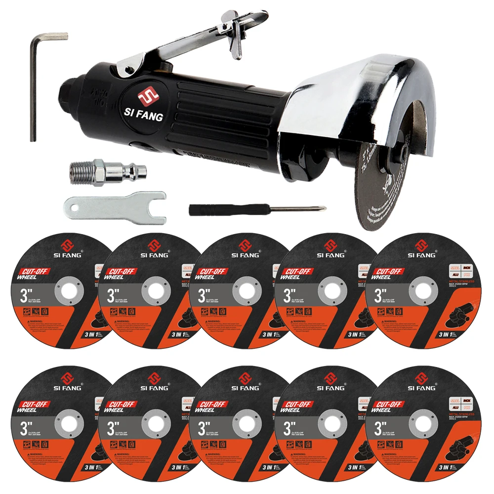 SI FANG Pneumatic 3 Inch Cutting Machine Angle Grinder Polishing Tool with 10pcs Cutting Discs for Metal And Steel