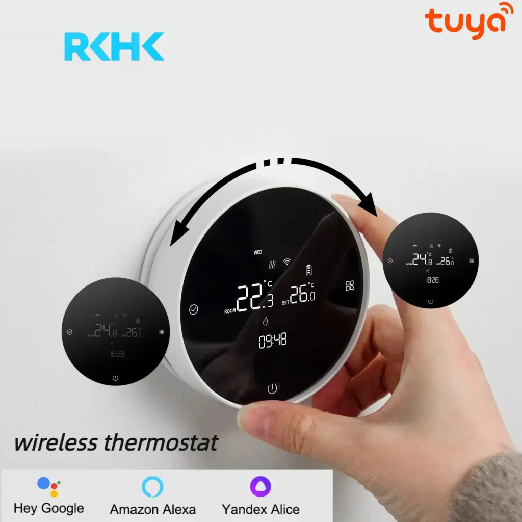 RKHK Tuya WiFi Smart Thermostat，RF Wireless Receiver Temperature Controller，For Water Gas Boiler Support Alexa and Google Home