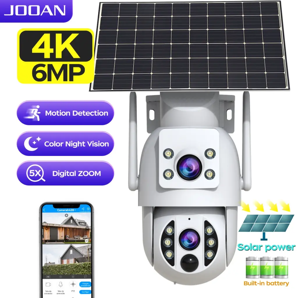 JOOAN 4K Solar Security Camera Wireless Outdoor Dual Lens Solar IP Camera PIR Human Detection Night Vision Battery CCTV Camera