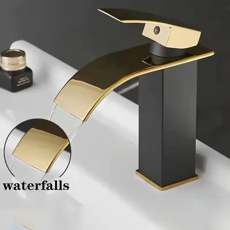New Luxury Black White Gold Waterfall Faucet Hot and Cold Dual Control Stainless Steel Alloy Finish Suitable for Bathroom Sink