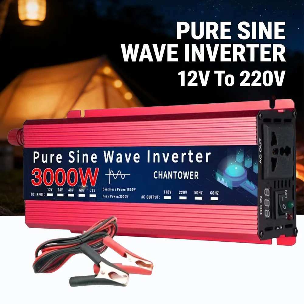 Pure Sine Wave Inverter 12V 220V 24V 110V 1600W 3000W DC To AC Portable Power Converter Car Solar Inverter