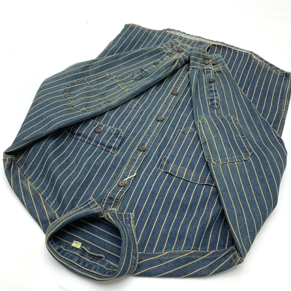 2025 Autumn New American Retro Heavyweight Striped Denim Shirt Jacket Men's 100% Cotton Washed Old Fashion Loose Casual Coat